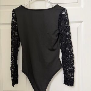 SHEIN Black Lace Long-Sleeve Bodysuit